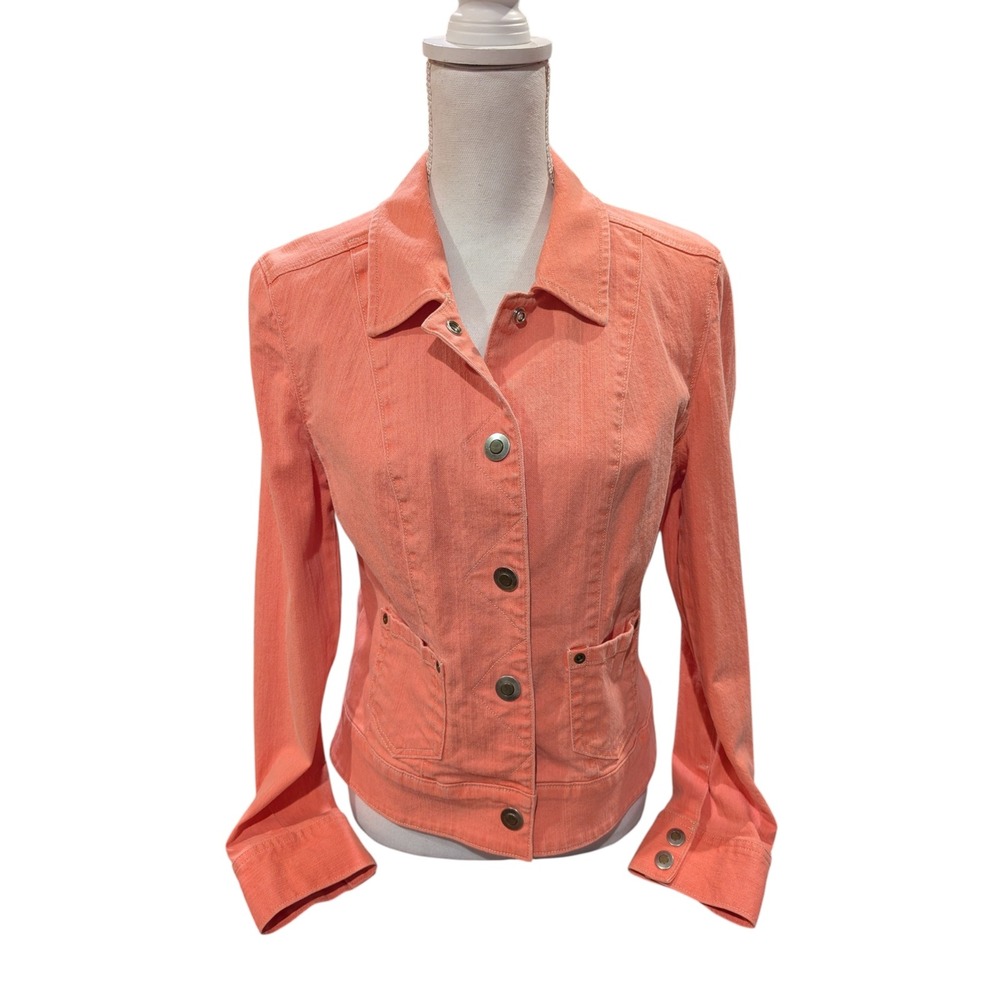 Nordstrom Coral Denim Jacket Women Salmon Pink Button Front Jean Jacket